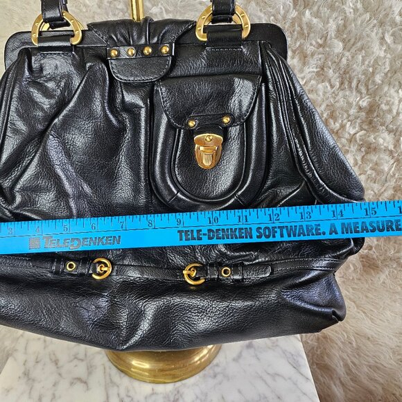 Ellen Tracy Sandalia Purse Black Leather Handbag Bag/ Satchel - Picture 5 of 10